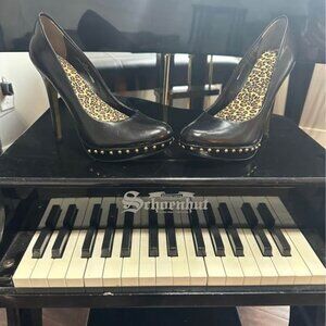 DAVID DIXON BLACK LEATHER GOLD STUDDED STILLETO HEELS